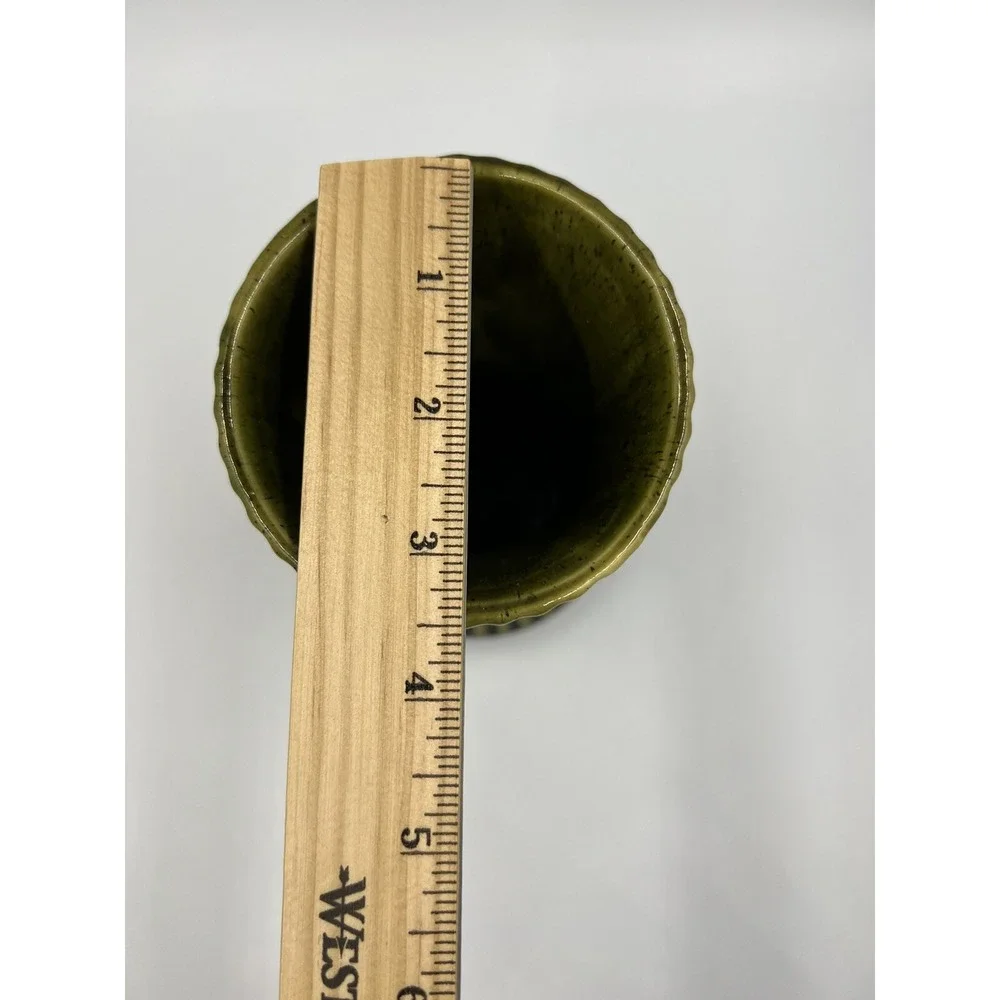 Vintage UPCO Ribbed Green Vase Mid Century Modern Farmhouse Decor Pottery